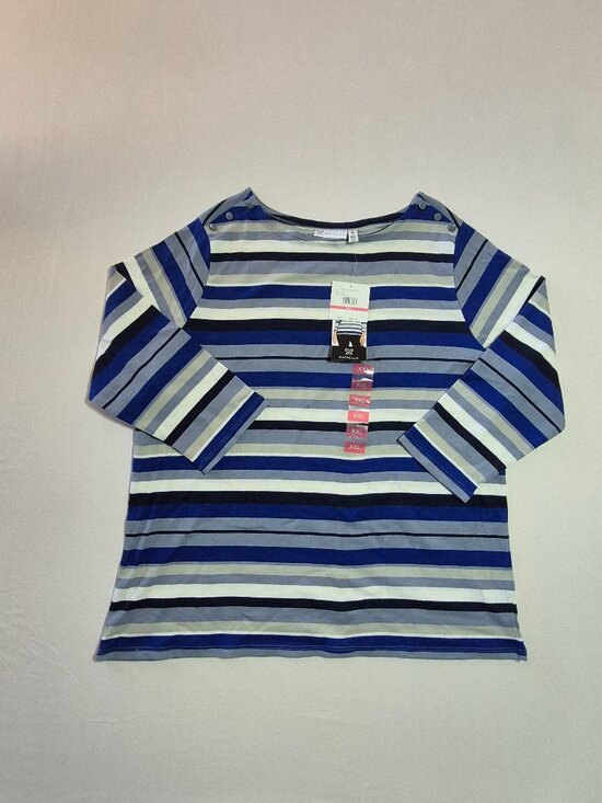 rafaella Tops - NWT Rafaella Women Cotton Striped Blouse Blue White Gray Size XXL Boat NecK